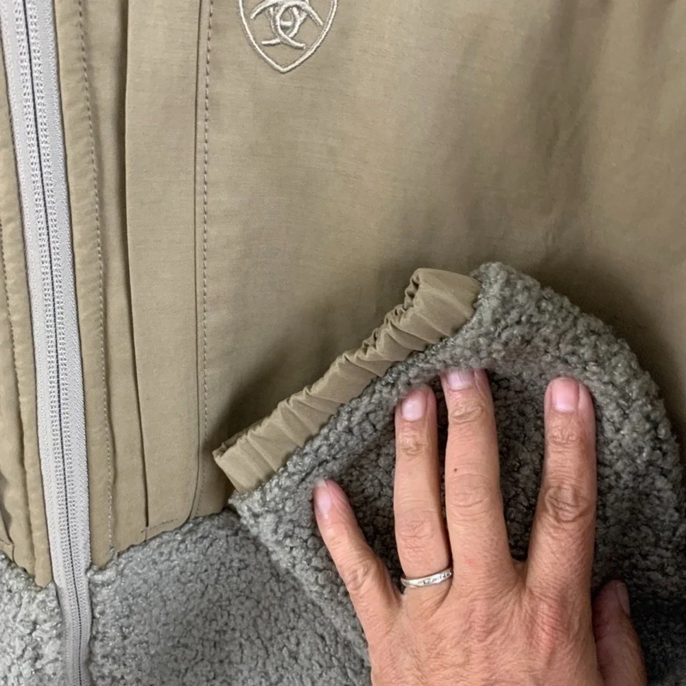 Ariat Sherpa Fleece Jacket‎ Mens XL Tan Full Zip Western Ranch Outdoor